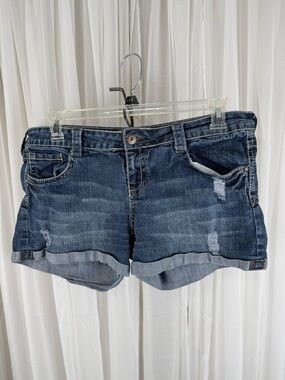 Wallflower Denim Shorts Jr 17 Blue Distressed Cuffed Low Rise
